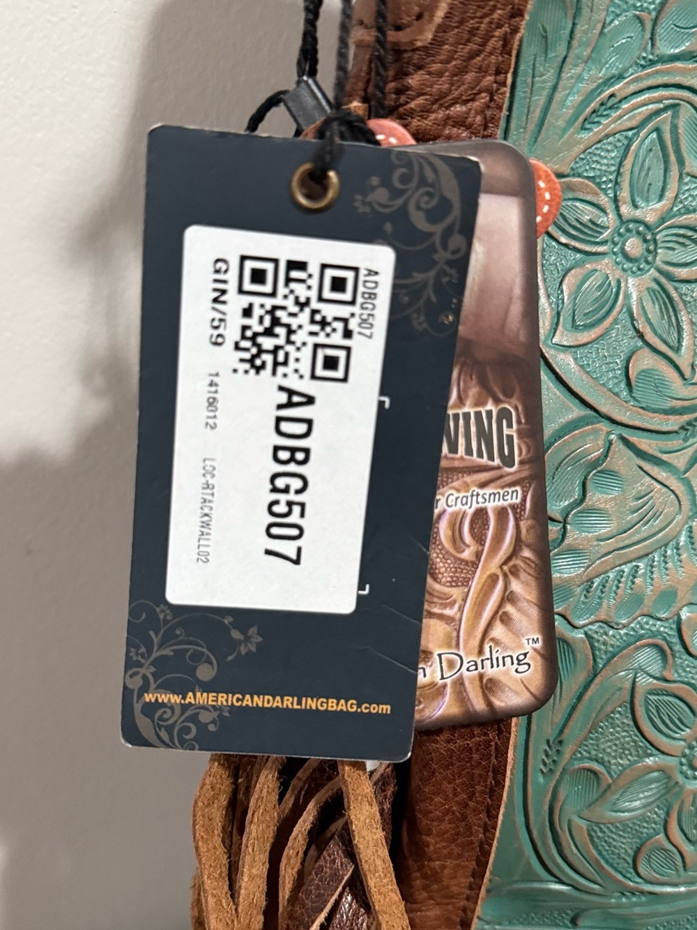 American Darling Turquoise Tooled Leather Fringe Crossbody with Brown Accents - Picture 8 of 15
